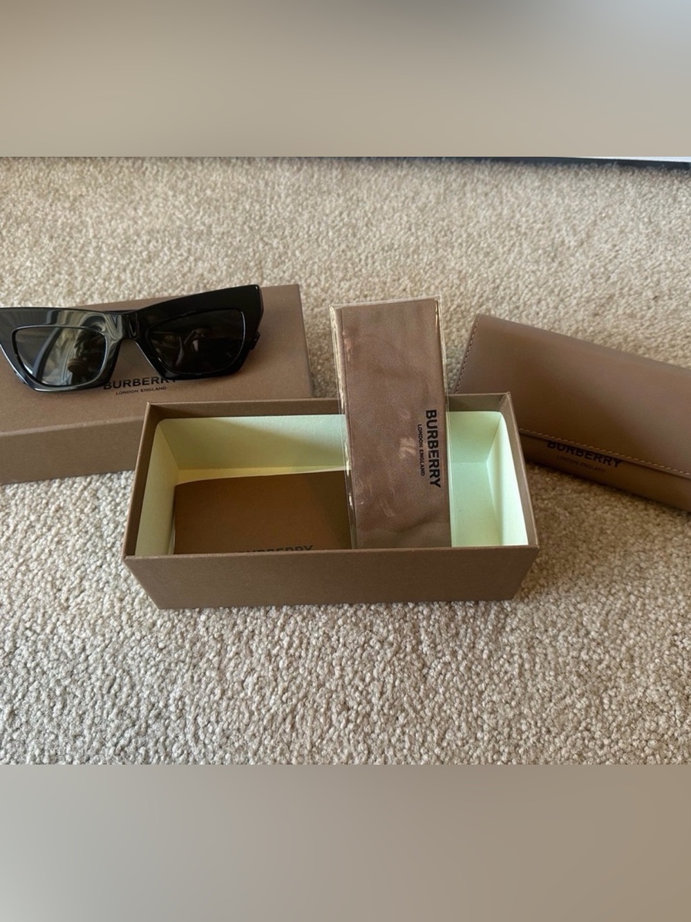 Burberry Black Sunglasses Case and Packaging